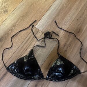 Black Shiny Triangle Bikini Top